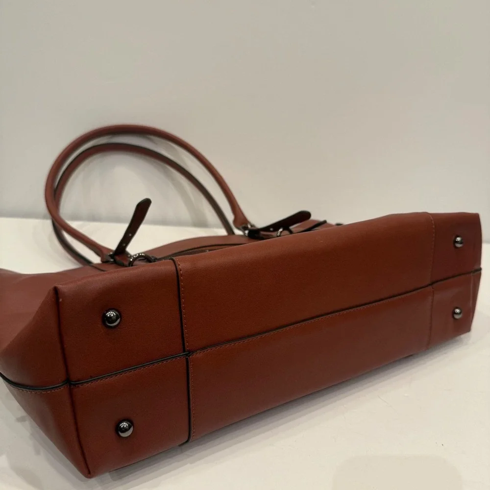 Mosiso Brown Vegan Leather Laptop Tote Bag Work Travel Briefcase Crossbody Strap - Picture 4 of 7